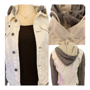 Free People Distressed Denim Jacket Women‎ Small French Terry Removeable Hoodie